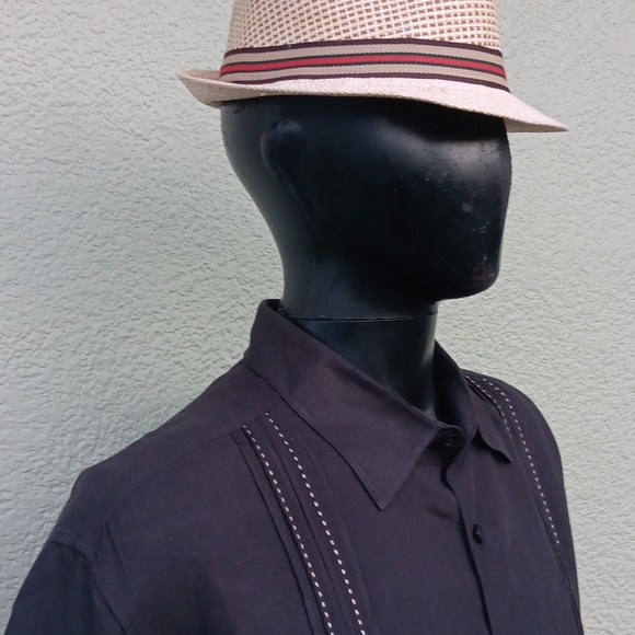 CUBAVERA MEN'S BLACK LINEN BLEND GUAYABERA SS BUTTON DOWN SHIRT - Picture 5 of 17